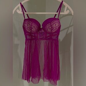Victoria's Secret Vibrant Fuchsia Padded Babydoll Lingerie Piece Size 34B